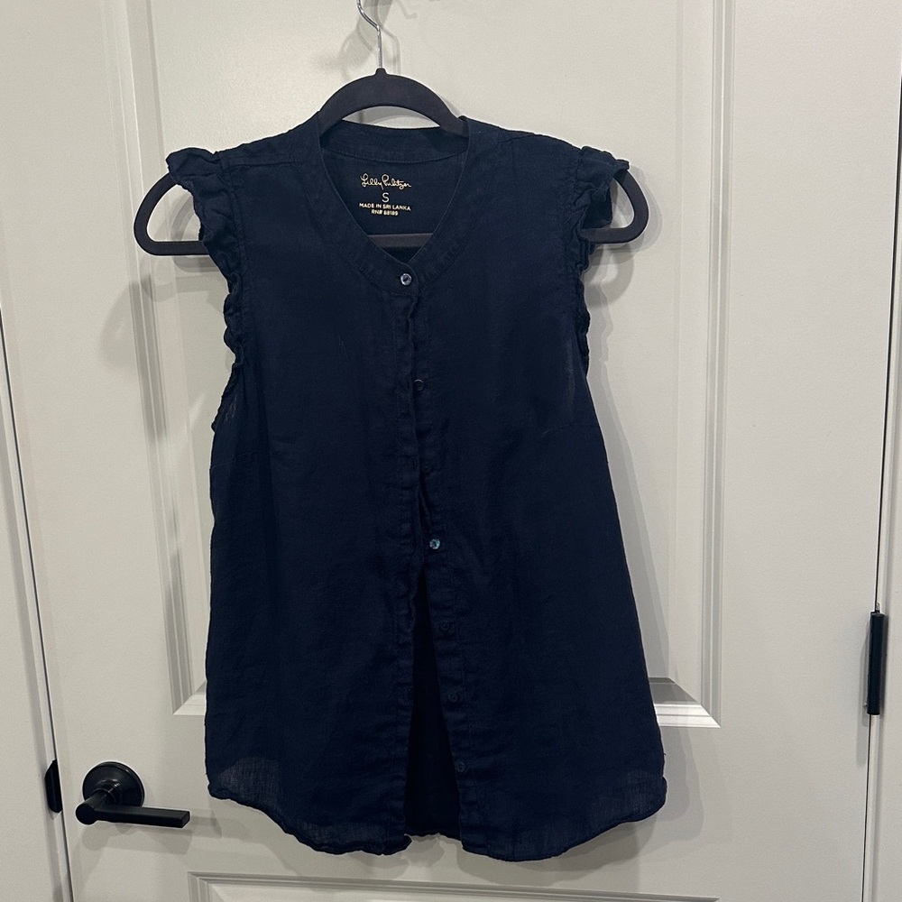 Lilly Pulitzer Navy Button-Up Blouse
